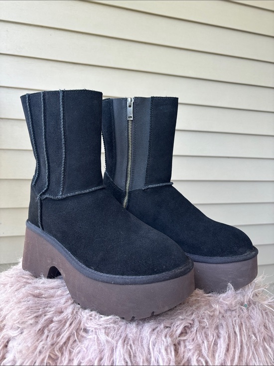 UGG Shoes - UGG Black Suede Platform Ankle Boots with Side Zip